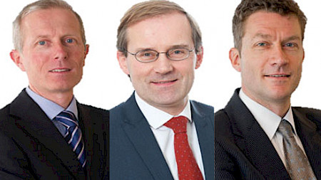 Olivier Heroghe, Vincent Bruyère und Damein Marichal (v.l.n.r.) leitende Portfoliomanager bei Degroof Petercam