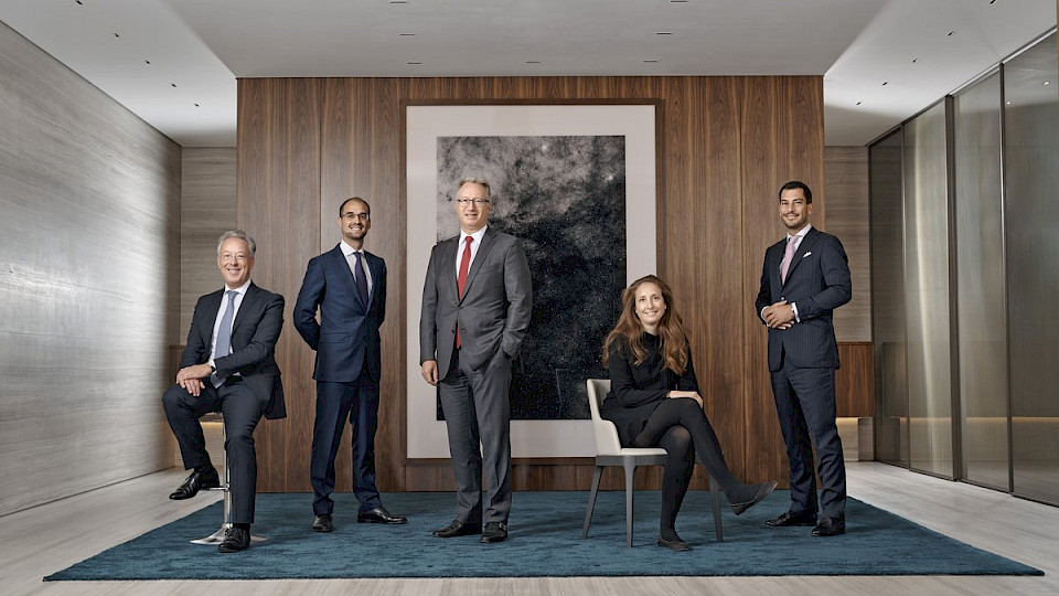 Die Gesellschafter von Mirabaud: Lionel Aeschlimann, Michael Palma, Yves Mirabaud, Camille Vial und Nicolas Mirabaud (von links).