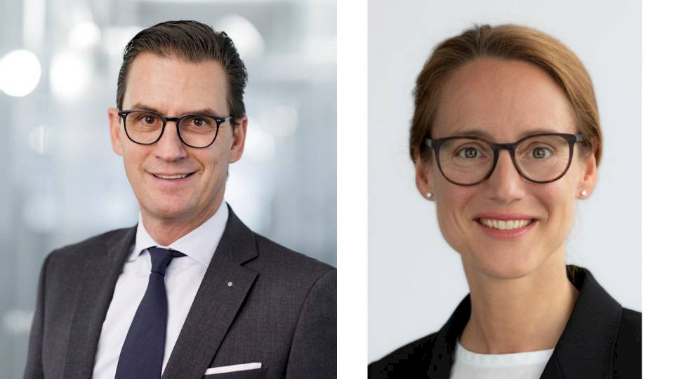 Neuer Helvetia-CEO Martin Jara und Hedwig Ulmer Busenhart, neue Leiterin des Bereichs Berufliche Vorsorge bei Helvetia