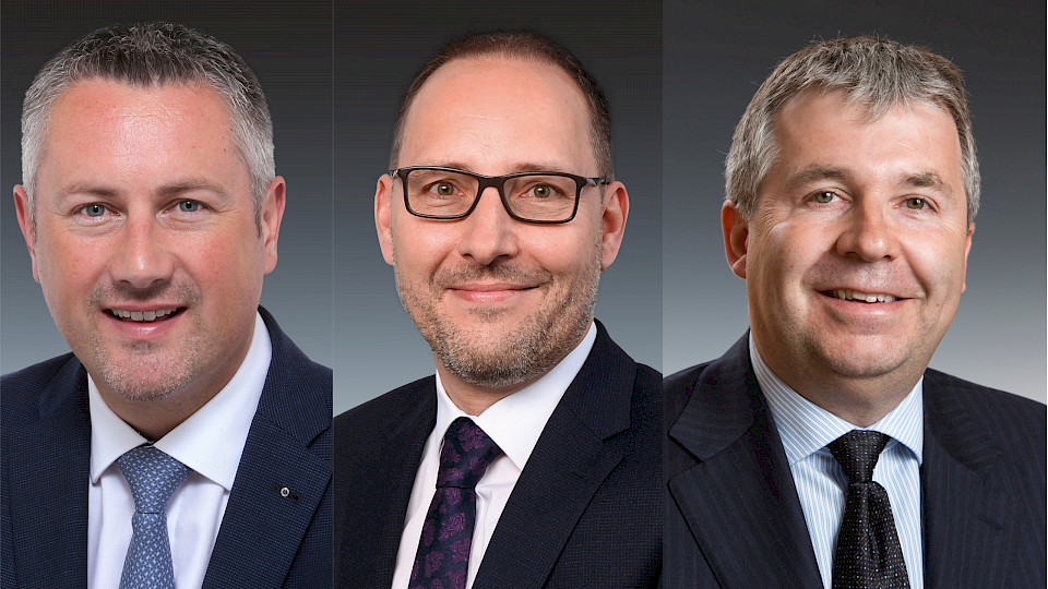 Georges Tavernier und Fabrice Constantin sind neue Generaldirektionsmitglieder der Walliser Kantonalbank, Christian Donzé wurde zum Stellvertreter des CEO ernannt. (v.l.n.r.)