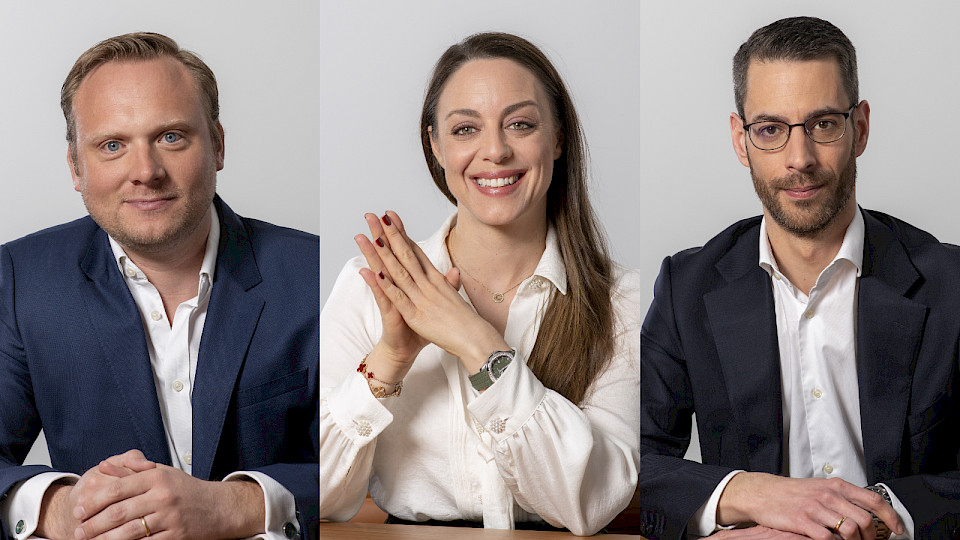 Die drei neuen Geschäftsleitungsmitglieder: Adrien Cohen, Caroline Puder-Lévy und Sergio Peña (v.l.n.r.). (Bild: zvg)