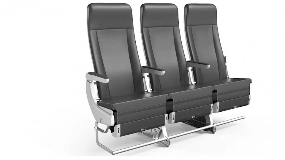 Der deutsche Hersteller Recaro hat einen Flugsitz entwickelt, der die Beinfreiheit bei den Notausgängen künftig einschränken könnte. (Bild pd)
