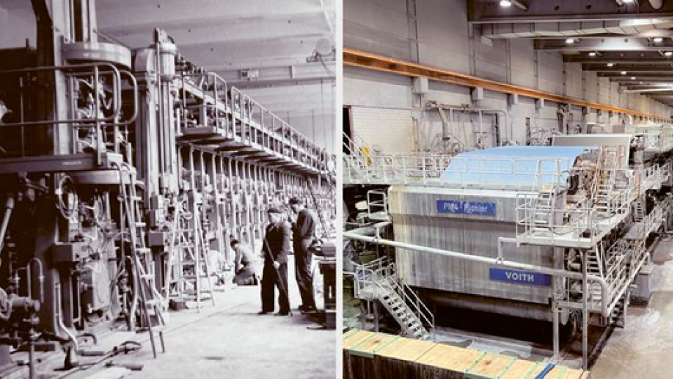 Damals und heute. Die Geschichte der Papierfabrik Perlen reicht über 150 Jahre zurück. (Bild: PD)
