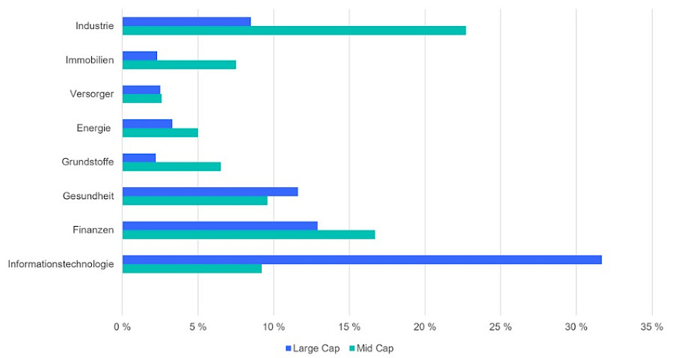 Large Cape und Mid Cape aus den USA, aufgegliedert nach Sektoren (30.9.2024)