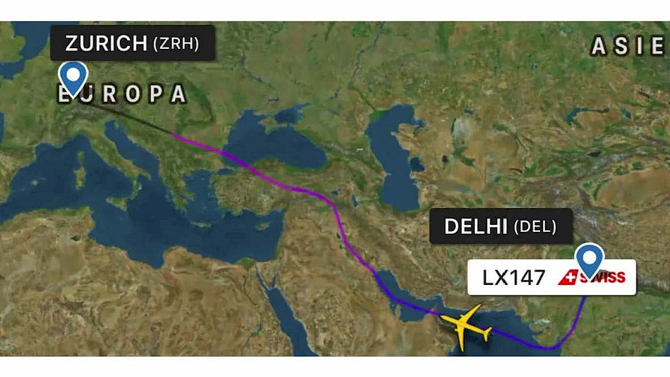 Das Flugzeug der Swiss umflog am Donnerstag den pakistanischen Luftraum und hält am Umweg vorerst fest. (Bild: Flightradar24)